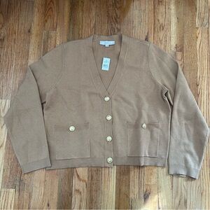 LOFT Button-Up Cardigan Camel Academia Preppy Office Teacher Career Large Women